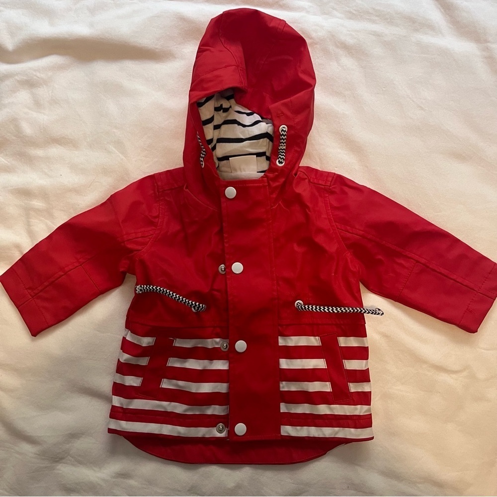 F&F Baby Raincoat Hooded Nautical Striped Warm Fully Lined Baby 3 Months